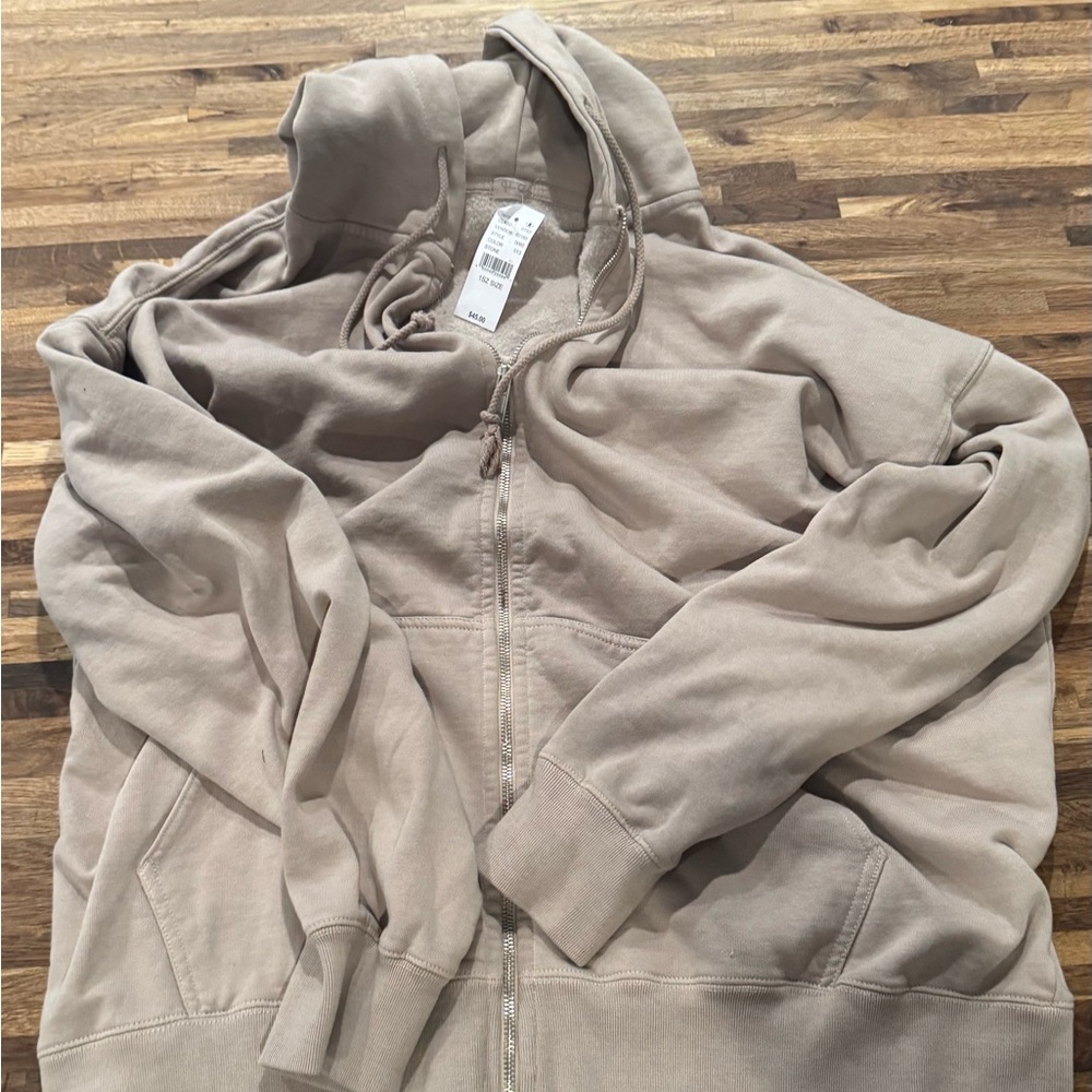 Beige Zip-Up Hoodie
